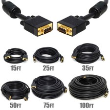15-100FT Super VGA SVGA DB15 HD15 Male to Male Cable w/ Ferrites CL2 PC Monitor picture