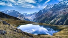 Landscape lake mountains pond snowy mountain Custom Gaming Mat Desk picture