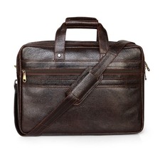Luxury brown full-grain calfskin leather briefcase with laptop & shoulder strap picture