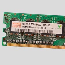 Hynix Memory 1GB 1Rx8 PC2-6400U-666-12KOREA 08 HYMP112U64CP8-S6 AB-C picture