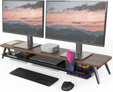 Dual Monitor Stand Riser, Wooden Desk Shelf with 2-Tier Storage | 42.5-Inch Wide picture