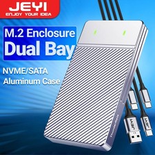 JEYI New Dual Bay M.2 SSD Enclosure USB 3.2 Gen 2 10Gbps for NVMe&NGFF M2 M Key picture