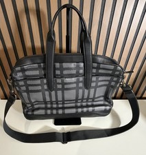 Coach Hamilton F1187 Leather Plaid Briefcase 15in Laptop Bag Black/Gray picture