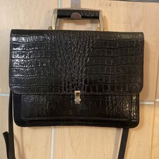Vintage Vivace Black Leather Crocodile Embossed Briefcase/Laptop Bag picture