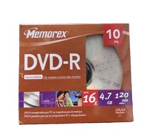 Memorex 10 Pack DVD-R 16x 4.7 GB 120 Minute Recordable Disks,Sealed|FREE SHIP picture