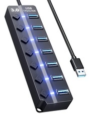 Eanetf 7-Port USB 3.0 Hub On/Off Switches 4ft for MacBook PC 4ft, BLACK picture