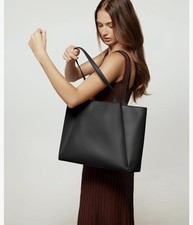 Black Vegan Leather Tote Laptop Bag Zip Closure, Padded Sleeve 14-15.6 in picture