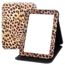 Foldable Travel Makeup Mirror, Portable PU Leather Standing Desk Leopard Print picture