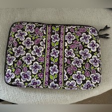 Vera Bradley Plum Crazy Quilted Floral Laptop Sleeve Case Purple Black Green picture