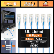 Ultra Slim Cat6A Ethernet Cable 3FT, 23AWG, 6-Pack, High-Speed Network Cable, Bl picture