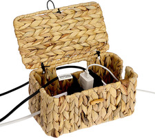 BTSKY Woven Cable Management Box with Lid Water Hyacinth Cord Organizer, S picture