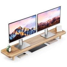 Dual Monitor Stand Riser, 39 Inch Extra Long Wooden Desktop Monitor Riser wit... picture