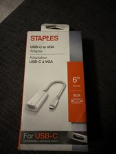 Staples USB-C to VGA Adapter 6”. Full 1080p  Resolution.  New (damaged Box). picture