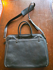 Levenger Black Leather Briefcase Zip-Around Closure Adjustable Shoulder Strap picture