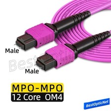 1-70m MPO Male to MPO Male OM4 12 Core Fiber Optic Patch Cord Cable QSFP SR4 Lot picture