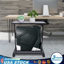 2-Tier CPU Holder Cart Under Desk Computer Tower Stand Mobile PC Tower Stand NEW picture