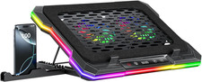 2 Detachable Fans RGB Gaming Laptop Cooling Pad, Rapid Cooling for 15.6-19.3