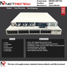 *Unclaimed Cisco Meraki MS390-48P-HW 48 Port PoE+ Switch picture