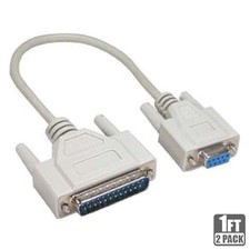 2 Pcs 1FT DB9 9-Pin Female to DB25 25-Pin Male Serial Cable Cord Converter Ivory picture