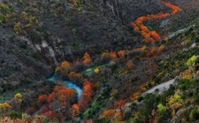 Landscape mountains river nature fall gorge trees orange Custom Gaming Mat Desk picture
