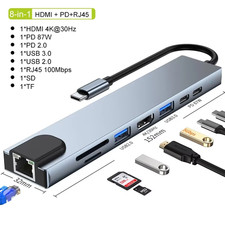 8 in 1 USB C Hub HDMI 4K RJ45 Ethernet SD TF PD Charge USB Adapter Dock picture