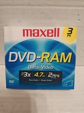 Maxell DVD-RAM Data-Video Disc Rewritable 4.7GB 2 Hours 3 Pack Sealed New picture
