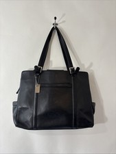Vintage Franklin Covey Black Leather Laptop Tote Bag Briefcase picture