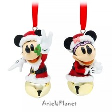 Disney Parks Santa Mickey and Minnie Mouse Bell Ornament Set picture