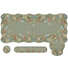 Floral Desk Mat Set Mouse Pad Wrist Rest Scalloped Edges NonSlip Green PC picture
