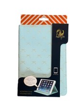 NEW Dabney Lee Protective Lt. Blue iPad Mini 4 Rotating Case Metallic Gold Bows picture