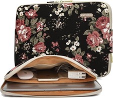 Water-Resistant Canvas 14.1 Inch Laptop Sleeve for Black C Rose Phone Users picture