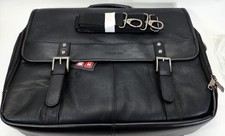 Samsonite Classic Leather Flapover Black Laptop Briefcase, NEW with Tags picture