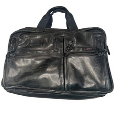 Tumi Alpha Black Leather Expandable Messenger Laptop Bag Heavy Use No Strap picture