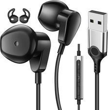 USB Earbuds with Microphone for Pc,Wired USB a Headset for Computer,Black picture