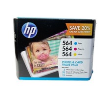 HP 564 3-Pack CYAN/YELLOW/MAGENTA Ink Cartridges + Photo Paper J2X80AN NEW picture