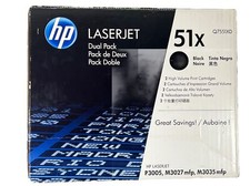 HP 51X 2 Pack Black Toner High Yield Genuine OEM LASERJET Dual Pack Q7551XD picture