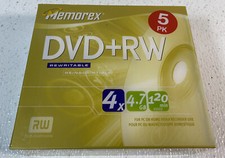 New Memorex 5-PACK DVD-RW  Recordable Discs 4X 4.7GB 120Min in Cases ,Sealed picture