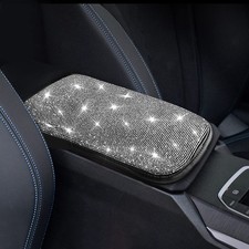 FUNOJOY Car Armrest Cover for Women White Diamond Rhinestone Bling  picture