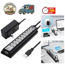 High-Speed USB Hub 2.0, 10-Port Splitter with Power Adaptor - Ideal for Laptops picture