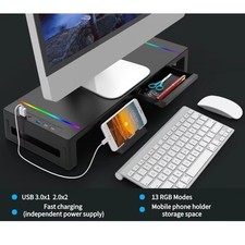 Monitor Stand Riser RGB USB Hub Drawer 20.5