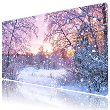 Snow Pine Tree Forest Winter Pink Desk Mat for Keyboard and Mouse Desk Pad picture