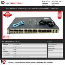 Cisco WS-C3750G-48PS-S 48 Port PoE 3750G Gigabit Switch picture