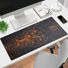 1pc Sci-Fi Tech Blueprint Large Gaming Mouse Pad - Futuristic Orange & Black D picture