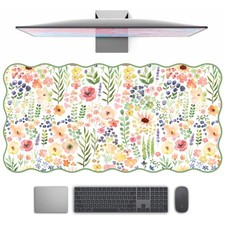 Floral Desk Mat, Cute XXL Large Scalloped Mouse Pads Gaming Desk Pad, Keyboar... picture