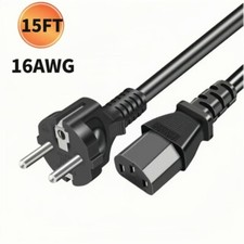 Black 15Ft 16AWG European Schuko Power Cord CEE 7/7 to IEC 320 C13, 10A/250V picture