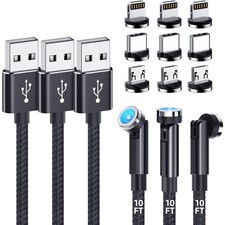 Magnetic Charging Cable [3-Pack,10FT/10FT/10FT] 540° Rotating Black  picture