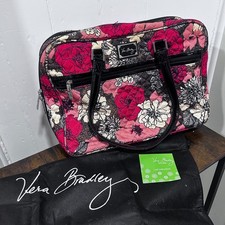 Vera Bradley mocha rouge Quilt Laptop Bag Checkpoint Friendly Floral Travel Tote picture