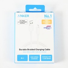 Anker Durable USBA - USBC Braided Charging Cable - 6 ft - White - Open Box picture