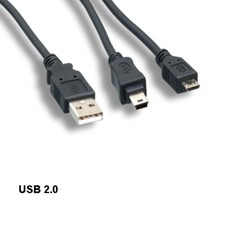 10x 5ft USB 2.0 Type A to Mini B/Micro B Y-Cable Dual Use PDA MP3 MP4 PS3 PS4 picture