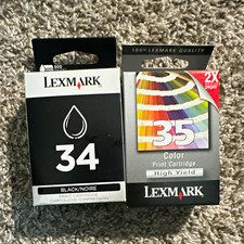 Lexmark 34 Black & 35 Tri-Color Genuine Original Inkjet Ink Cartridges picture